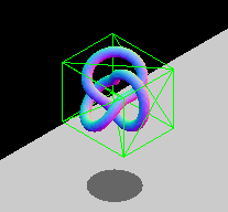 Animierter rotierender Knoten zeigt, wie die virtuelle rechteckige Box schrumpft und wächst, während der Knoten in ihr rotiert. Die Box dreht sich nicht.