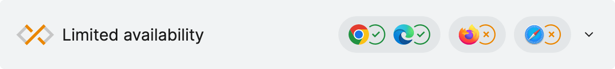 Graues Widget mit Kreuz: eingeschränkte Verfügbarkeit. Vier Browser-Logos, zwei mit Häkchen, zwei mit Kreuzen.