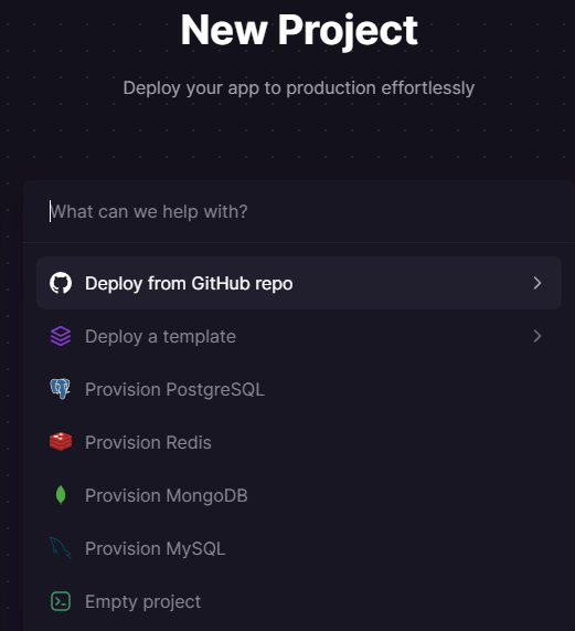 Railway-Popup zeigt Bereitstellungsoptionen an, wobei die Option Deploy from GitHub repo hervorgehoben ist
