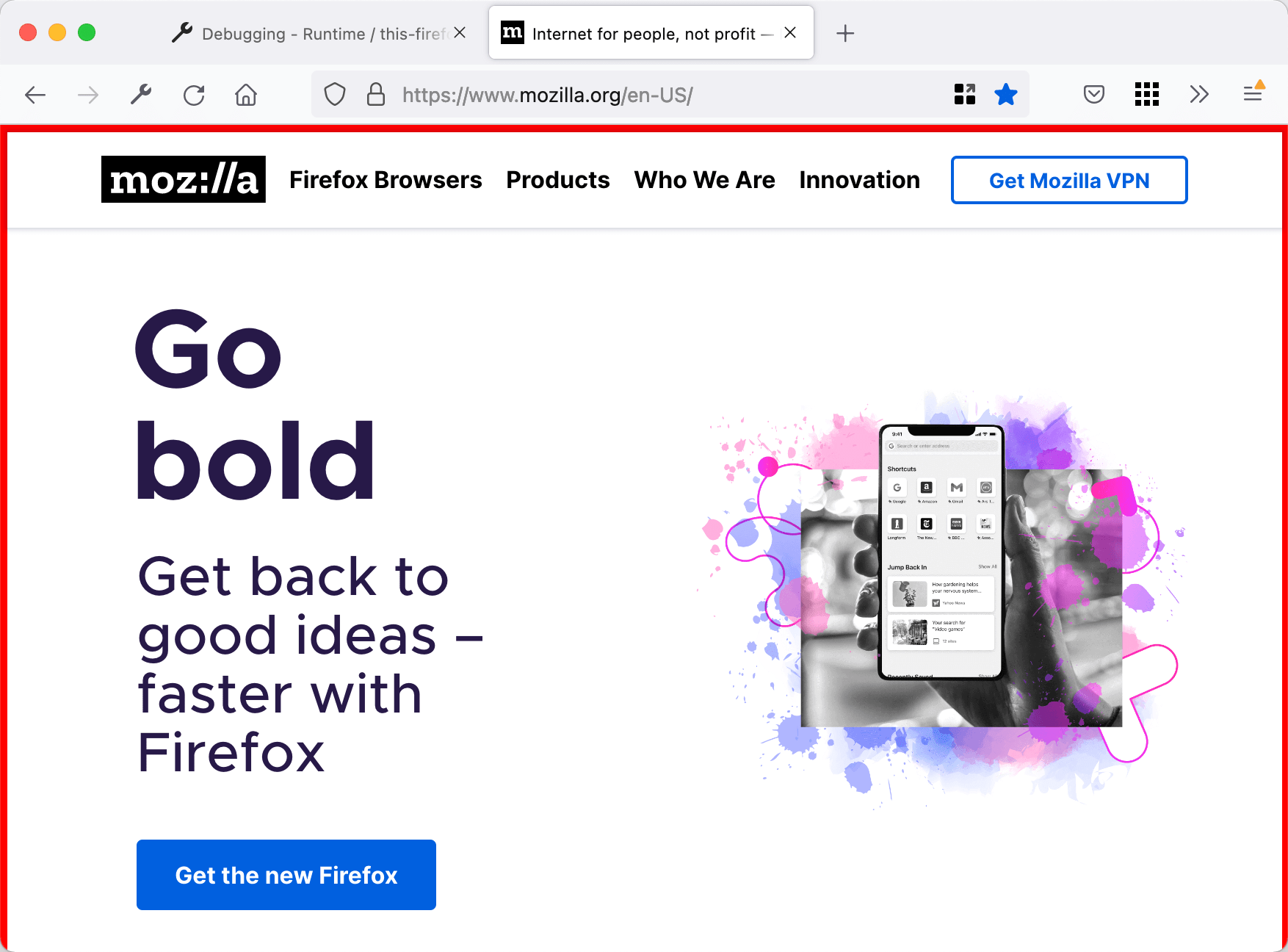 Rand angezeigt auf mozilla.org