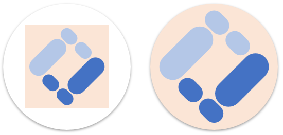 Ein nicht maskierbares Symbol links, als kleines Quadrat innerhalb des App-Symbol-Kreises. Ein maskierbares Symbol rechts, das den gesamten App-Symbol-Kreis ausfüllt