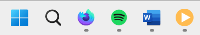 Die Taskleiste in Windows zeigt die üblichen Windows-Symbole und dann Symbole für Firefox und Word, die native Apps sind, sowie Symbole für Spotify und PWAmp, die PWAs sind